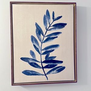 Blue canvas leaf wall art